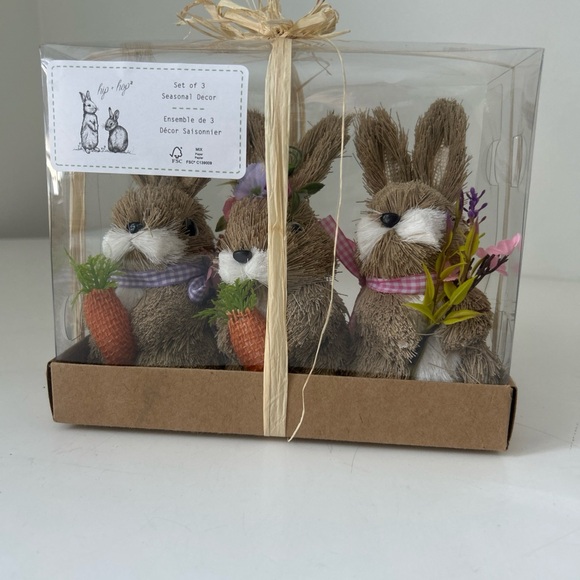 Other - Set of 3 Brown Bunny Figurines with Carrots and Flowers